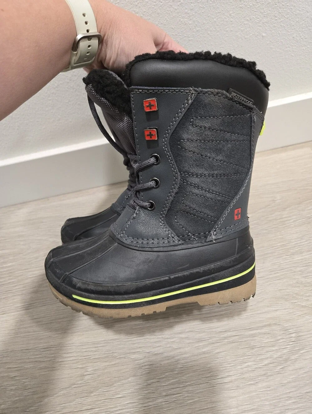Kids Black Winter Boots with Faux Fur Lining